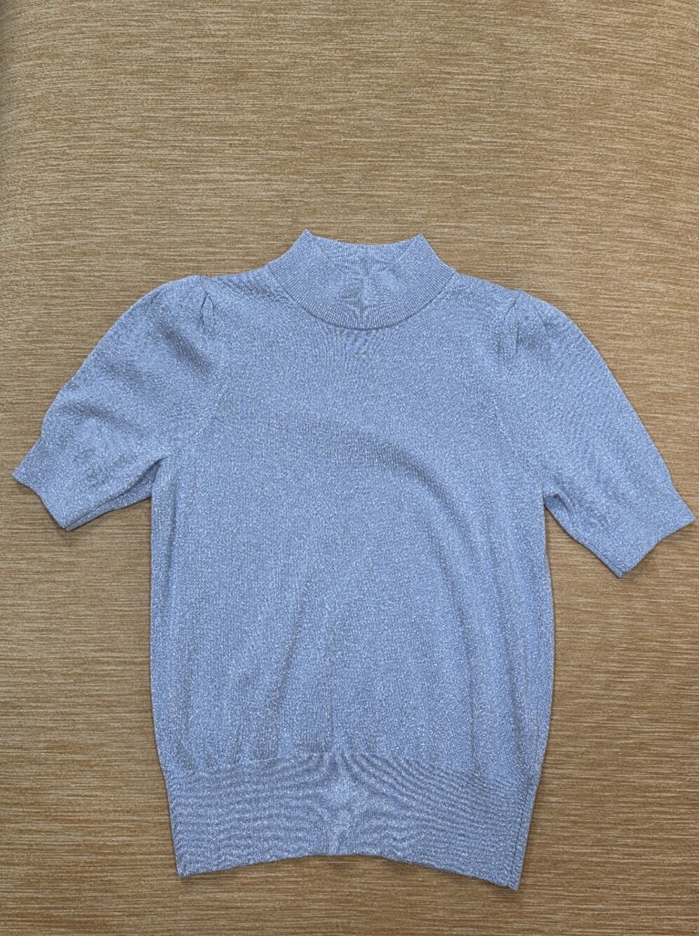 Michael Kors Silver Metallic Size Small Short-Sleeve Mock Neck Top